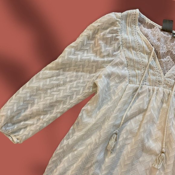 Anthropologie One September Peasant Top with Sheer Sleeves Women Sz. Small - Picture 2 of 11